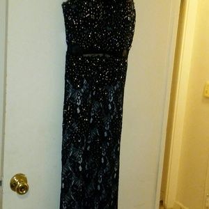 Black sequins lace bottom evening gown